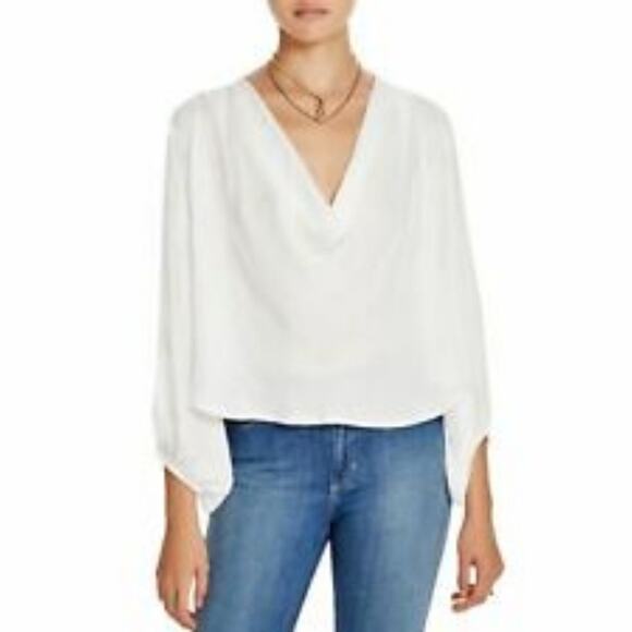 Free People Semi Sheer Pebbled Long Sleeve Scoop Drape Neck Blouse Size XS - Picture 1 of 6